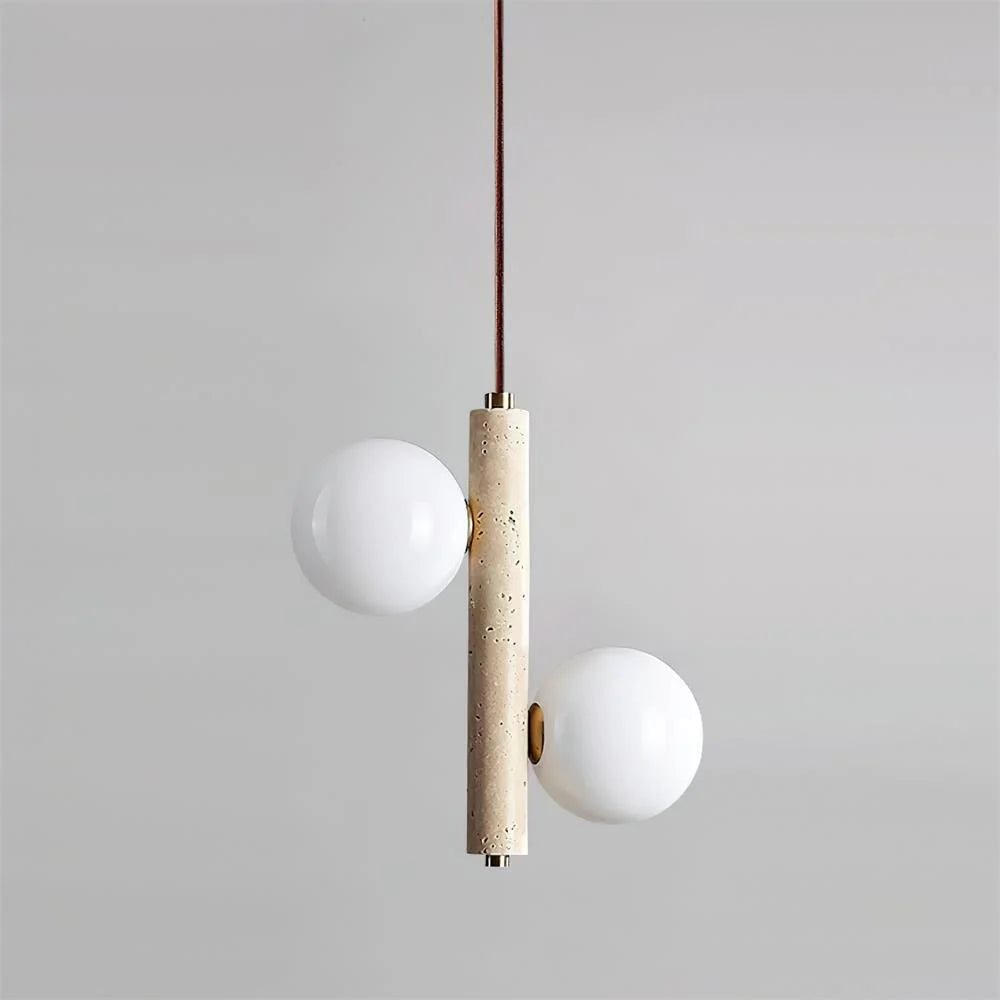Pendant Lamp | Travertine & Glass | 2-3 Heads