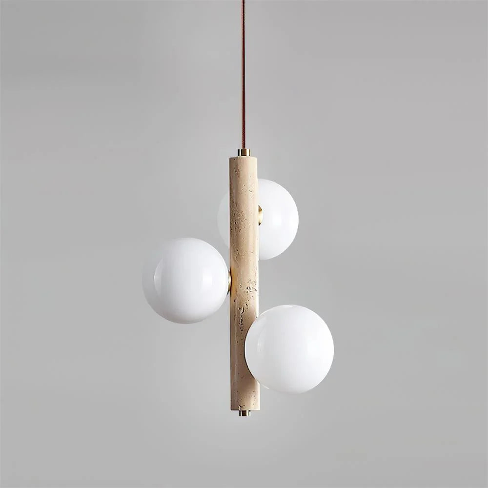 Pendant Lamp | Travertine & Glass | 2-3 Heads