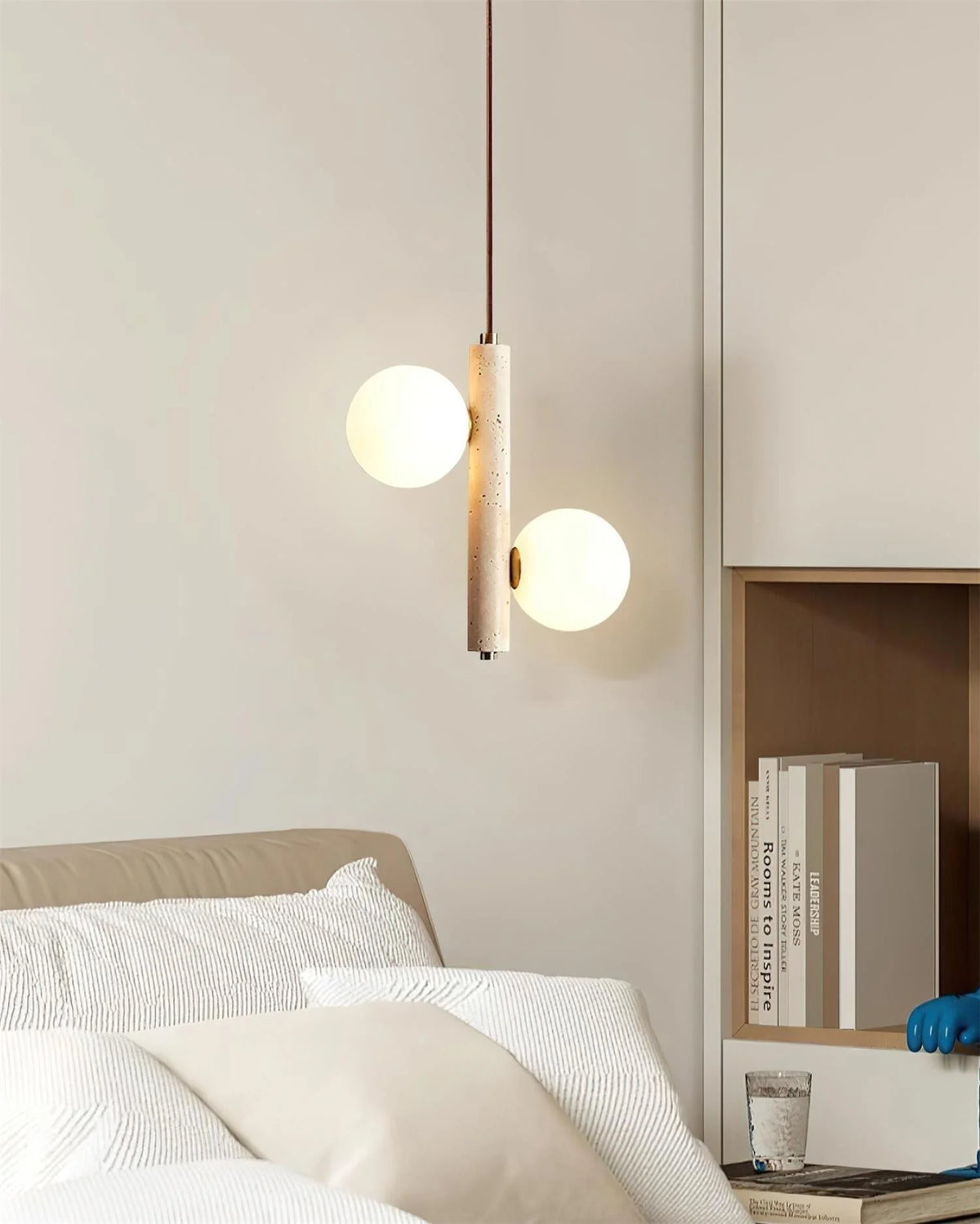 Pendant Lamp | Travertine & Glass | 2-3 Heads