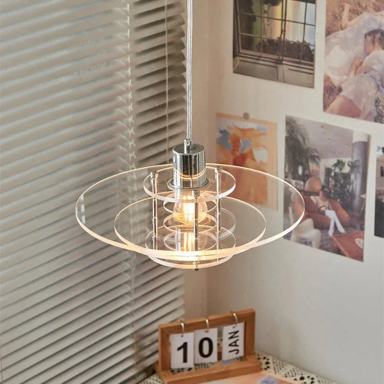 Pendant Lamp | UFO-Shaped Vintage Acrylic & Iron | 30 cm Diameter