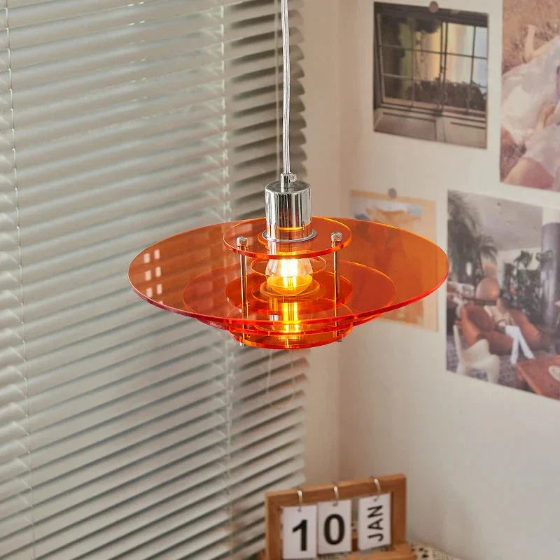 Pendant Lamp | UFO-Shaped Vintage Acrylic & Iron | 30 cm Diameter