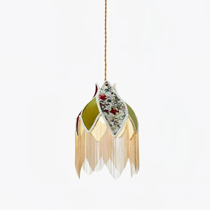 Pendant Lamp | Velvet Shade & Tassels | Adjustable Suspension