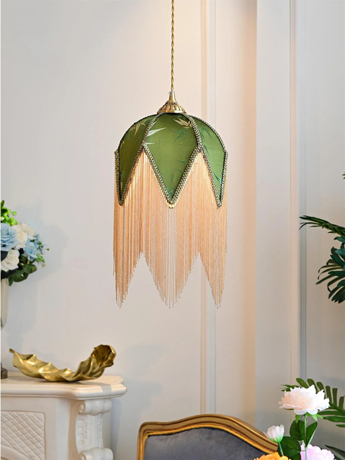 Pendant Lamp | Velvet Shade & Tassels | Adjustable Suspension