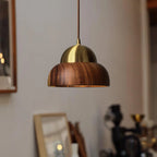 Pendant Lamp | Walnut Wood & Brass Accents | Adjustable Hanging Cable