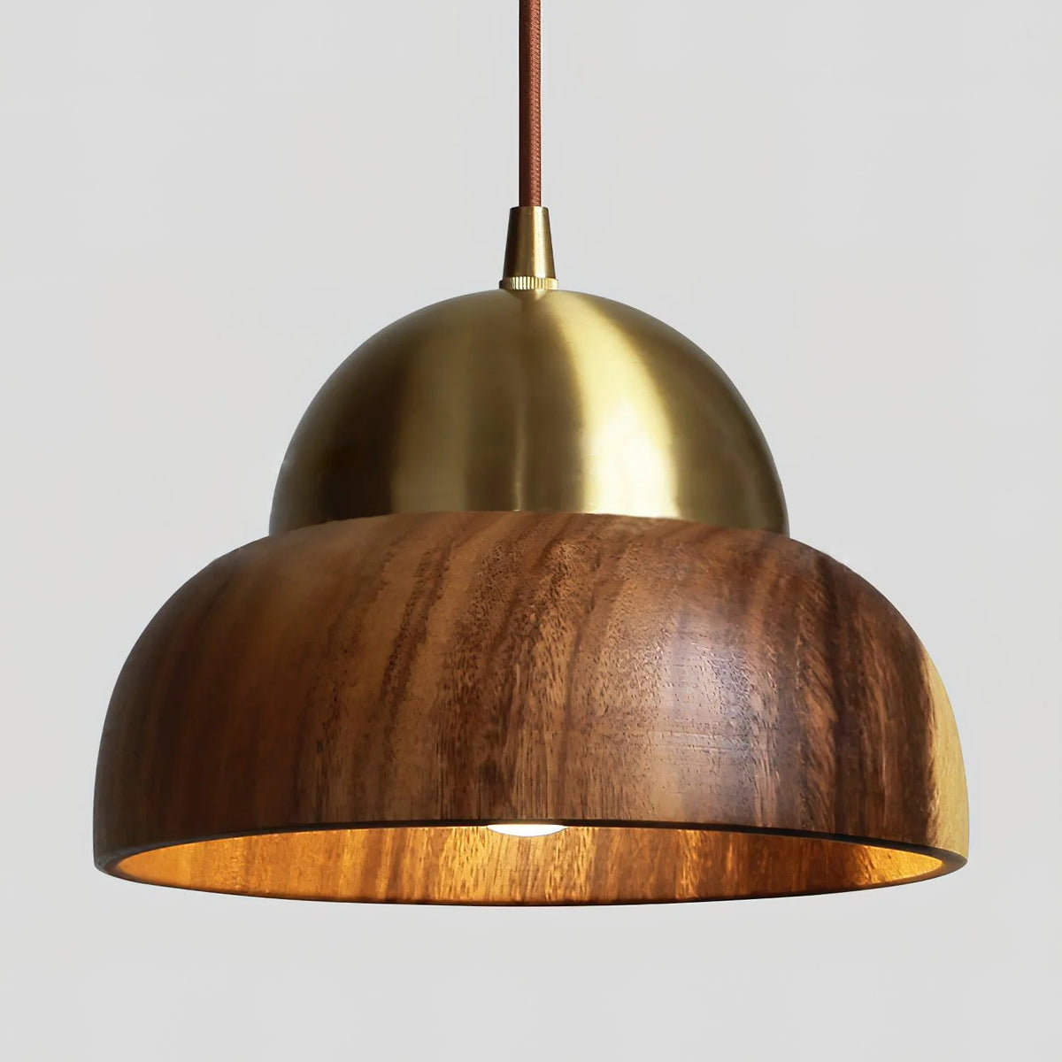 Pendant Lamp | Walnut Wood & Brass Accents | Adjustable Hanging Cable