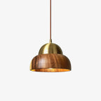 Pendant Lamp | Walnut Wood & Brass Accents | Adjustable Hanging Cable