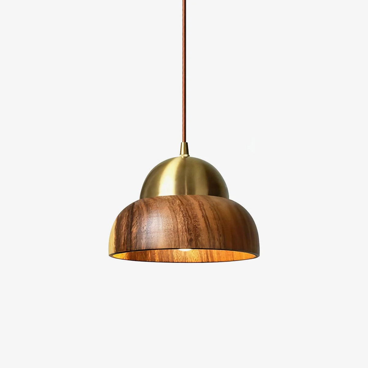 Pendant Lamp | Walnut Wood & Brass Accents | Adjustable Hanging Cable