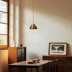 Pendant Lamp | Walnut Wood & Brass Accents | Adjustable Hanging Cable