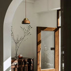 Pendant Lamp | Walnut Wood & Brass Accents | Adjustable Hanging Cable
