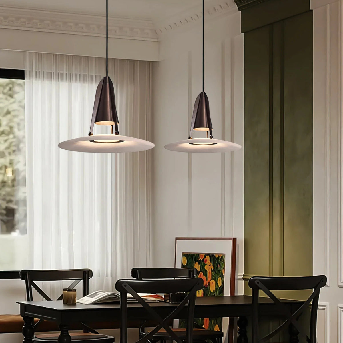 Pendant Lamp | Round Alabaster Shade | Gold, Bronze or White Frame