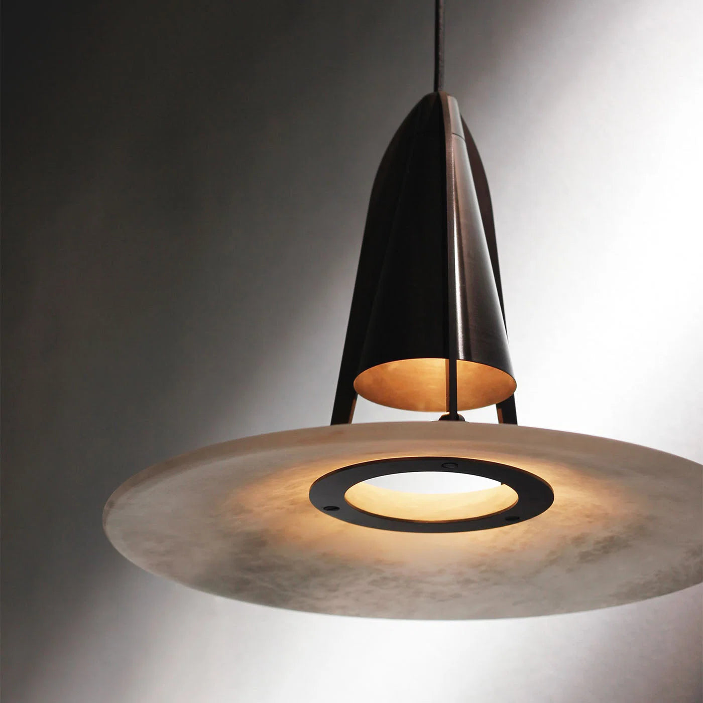 Pendant Lamp | Round Alabaster Shade | Gold, Bronze or White Frame