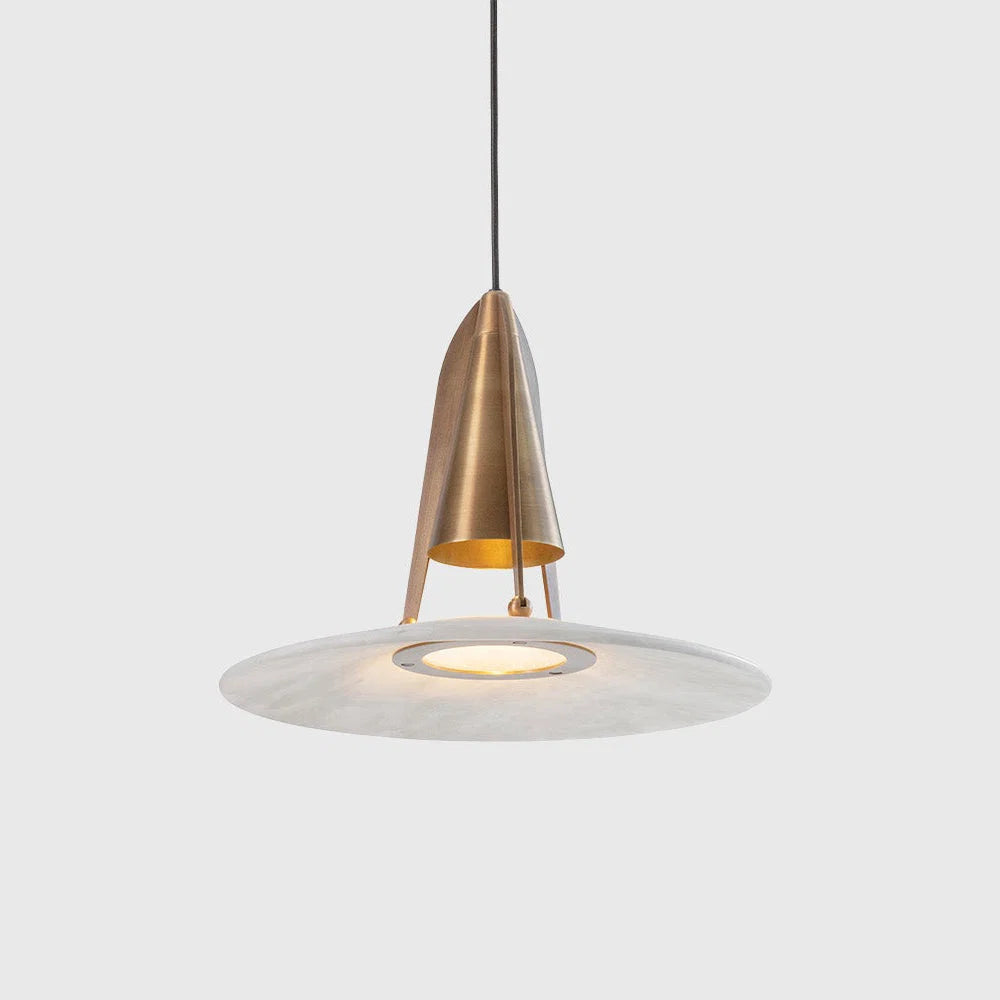 Pendant Lamp | Round Alabaster Shade | Gold, Bronze or White Frame