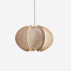 Pendant Lamp | Cylindrical Fabric Shade | Wood Frame & Metal Accents