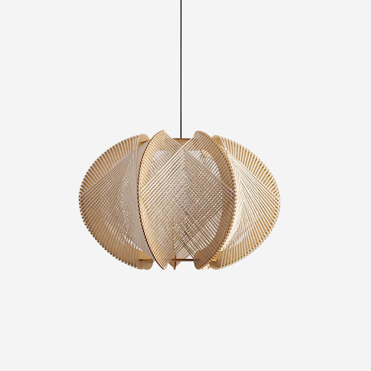 Pendant Lamp | Cylindrical Fabric Shade | Wood Frame & Metal Accents