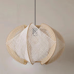 Pendant Lamp | Cylindrical Fabric Shade | Wood Frame & Metal Accents