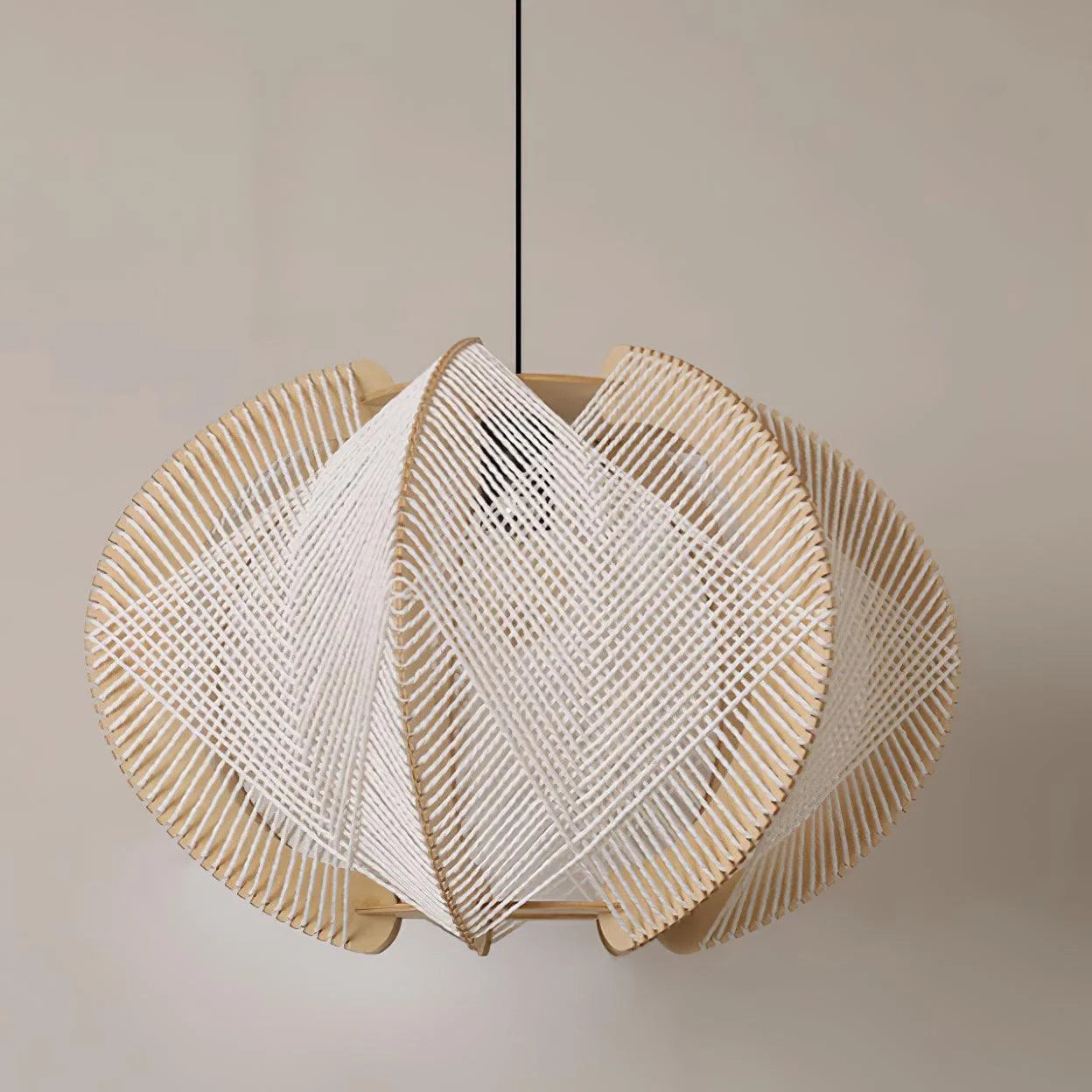 Pendant Lamp | Cylindrical Fabric Shade | Wood Frame & Metal Accents