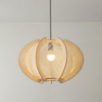 Pendant Lamp | Cylindrical Fabric Shade | Wood Frame & Metal Accents