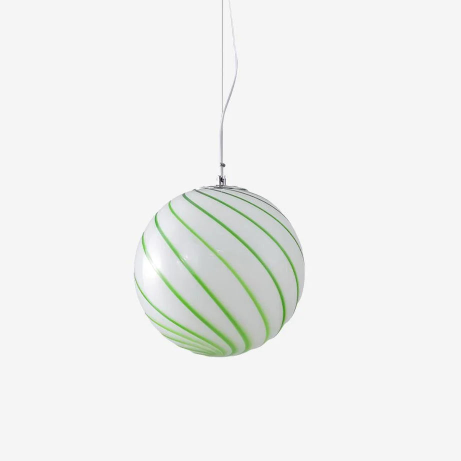 Pendant Lamp | Green Swirl Glass Globe | Metal Fittings, 30 cm