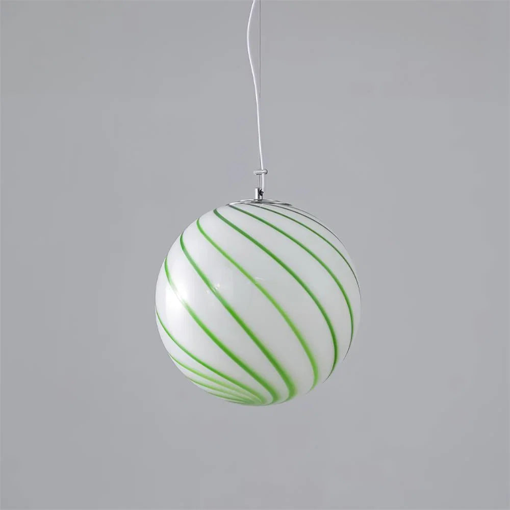 Pendant Lamp | Green Swirl Glass Globe | Metal Fittings, 30 cm