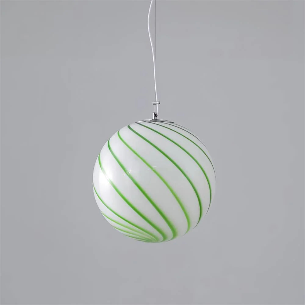 Pendant Lamp | Green Swirl Glass Globe | Metal Fittings, 30 cm