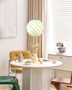 Pendant Lamp | Green Swirl Glass Globe | Metal Fittings, 30 cm