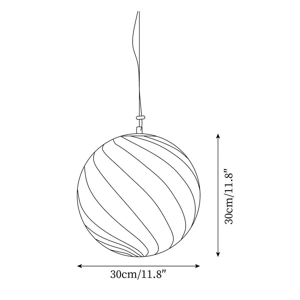 Pendant Lamp | Green Swirl Glass Globe | Metal Fittings, 30 cm