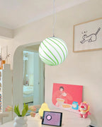 Pendant Lamp | Green Swirl Glass Globe | Metal Fittings, 30 cm