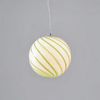 Pendant Lamp | Green Swirl Glass Globe | Metal Fittings, 30 cm