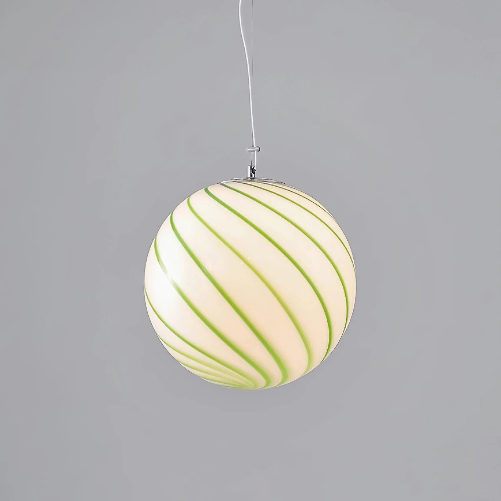 Pendant Lamp | Green Swirl Glass Globe | Metal Fittings, 30 cm