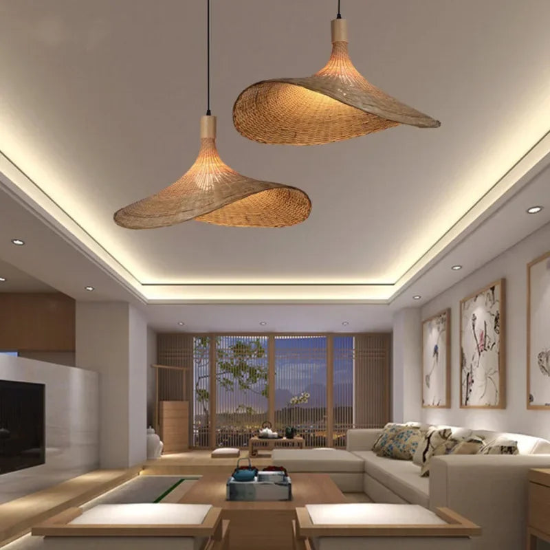 Pendant Lamp | Handwoven Bamboo Basket Shade | Warm Ambient Light