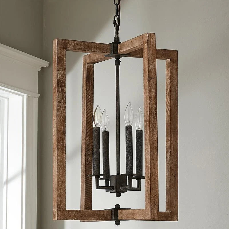 Lantern Pendant Light | Solid Wood Shades & Metal Body | 4 Lights