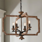 Lantern Pendant Light | Solid Wood Shades & Metal Body | 4 Lights