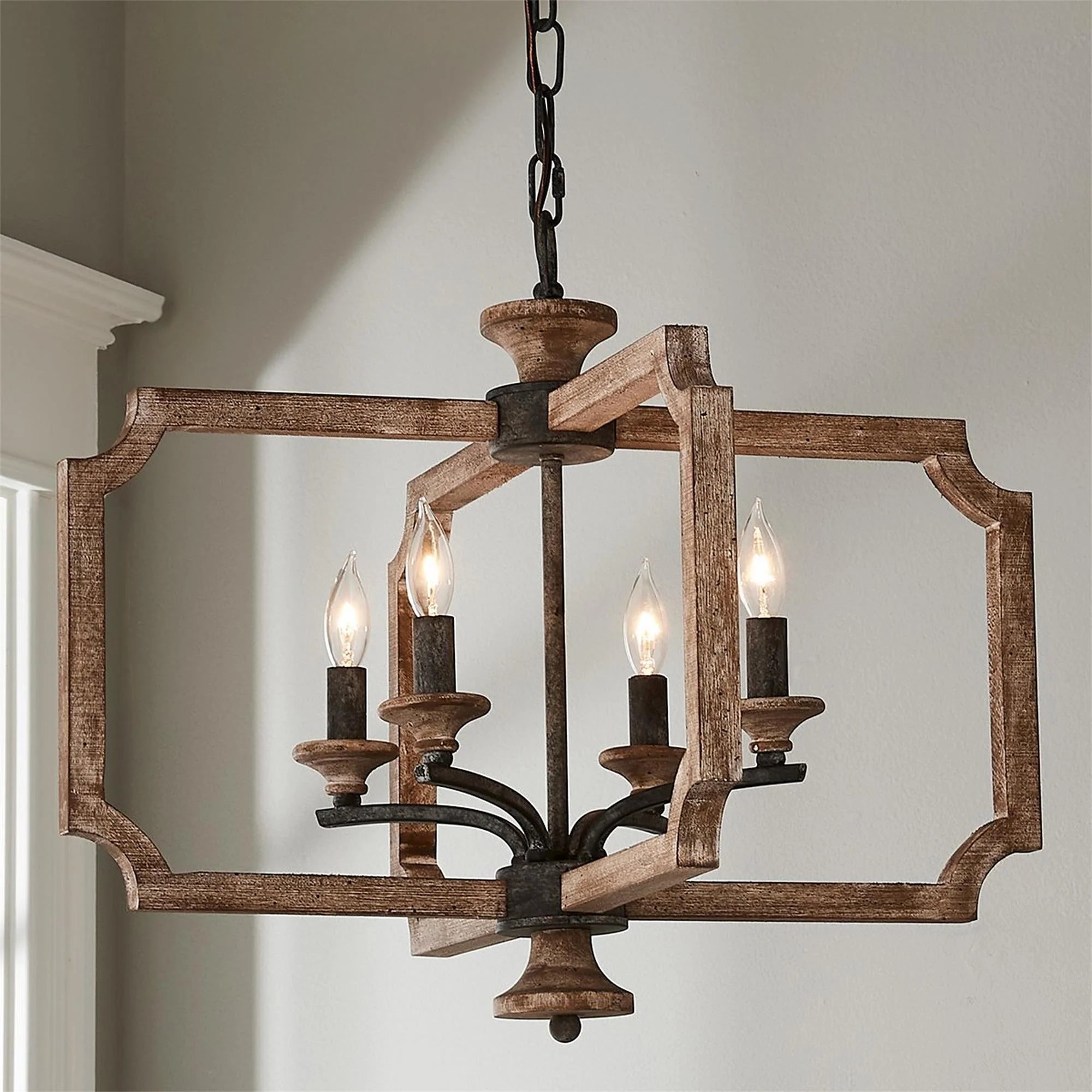Lantern Pendant Light | Solid Wood Shades & Metal Body | 4 Lights
