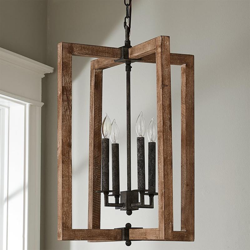 Lantern Pendant Light | Solid Wood Shades & Metal Body | 4 Lights