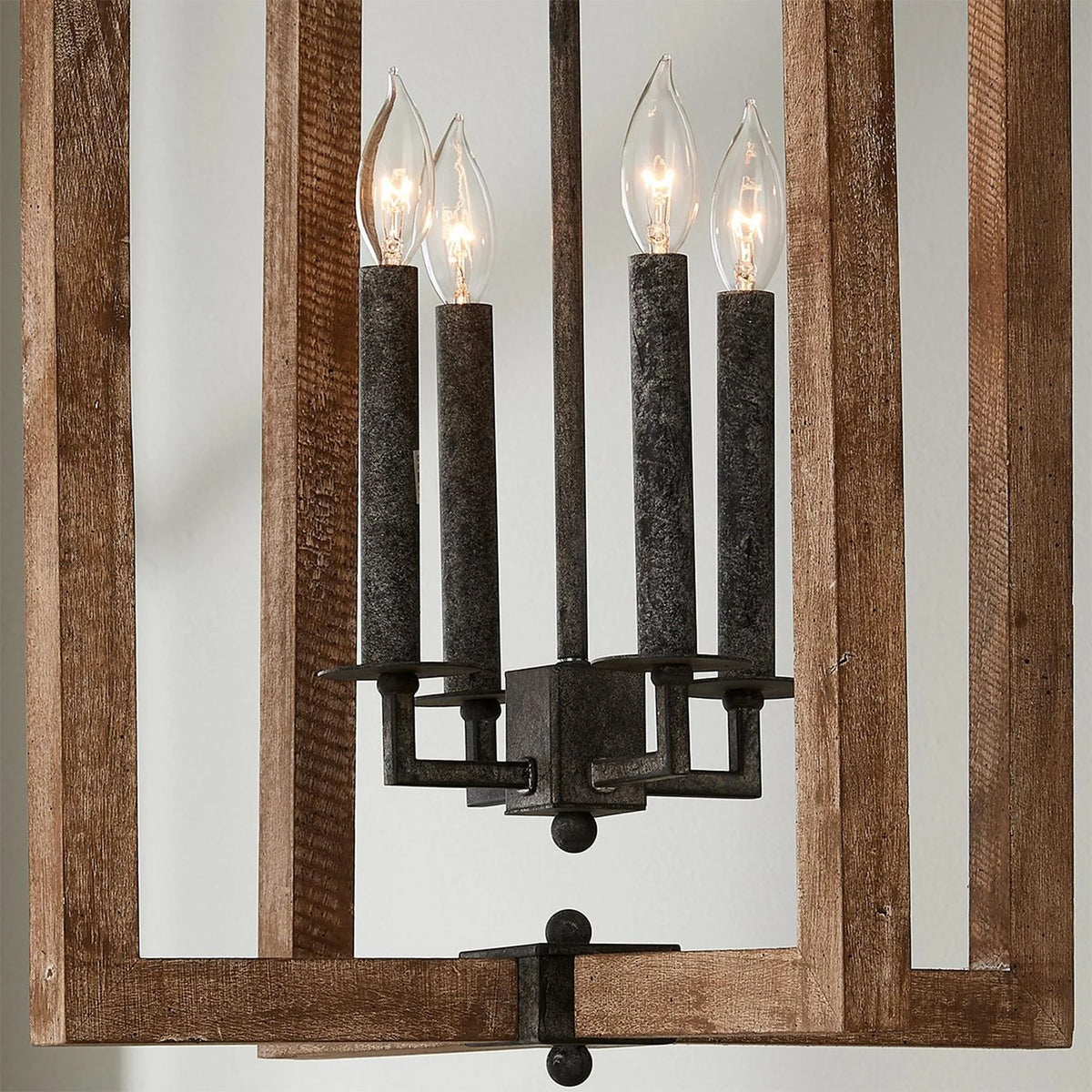 Lantern Pendant Light | Solid Wood Shades & Metal Body | 4 Lights