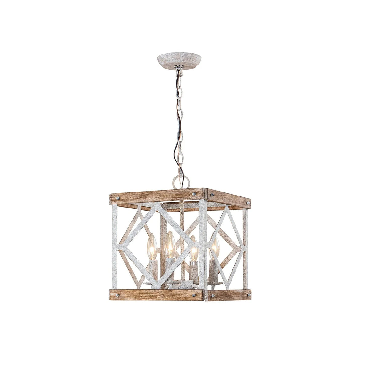 Pendant Light | 4-Head Wood & Metal | Antique White