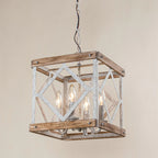 Pendant Light | 4-Head Wood & Metal | Antique White