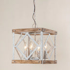 Pendant Light | 4-Head Wood & Metal | Antique White