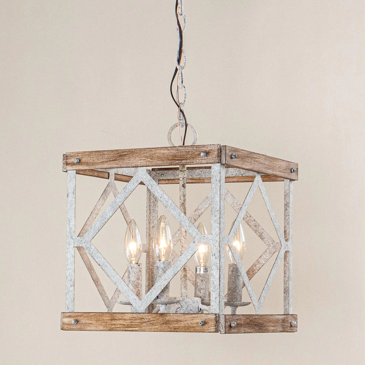 Pendant Light | 4-Head Wood & Metal | Antique White