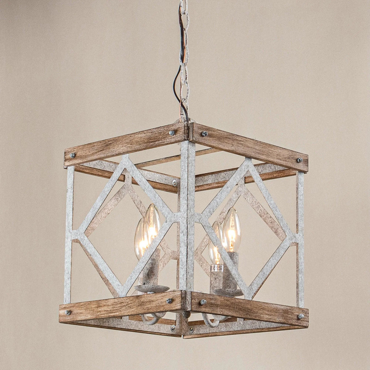 Pendant Light | 4-Head Wood & Metal | Antique White