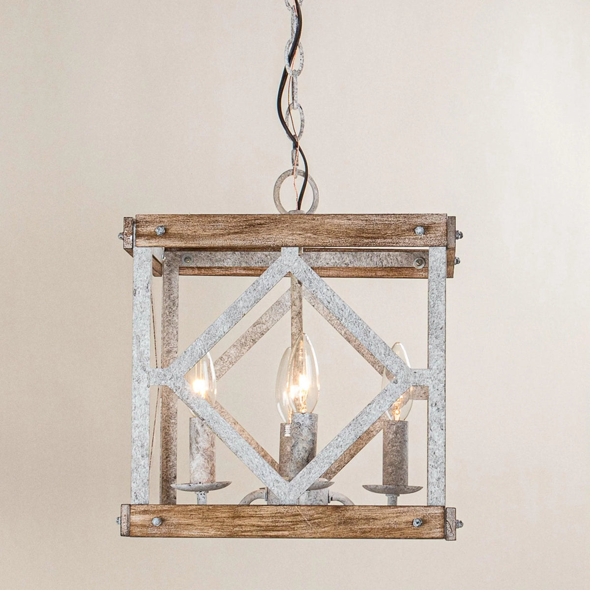 Pendant Light | 4-Head Wood & Metal | Antique White