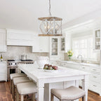 Pendant Light | 4-Head Wood & Metal | Antique White