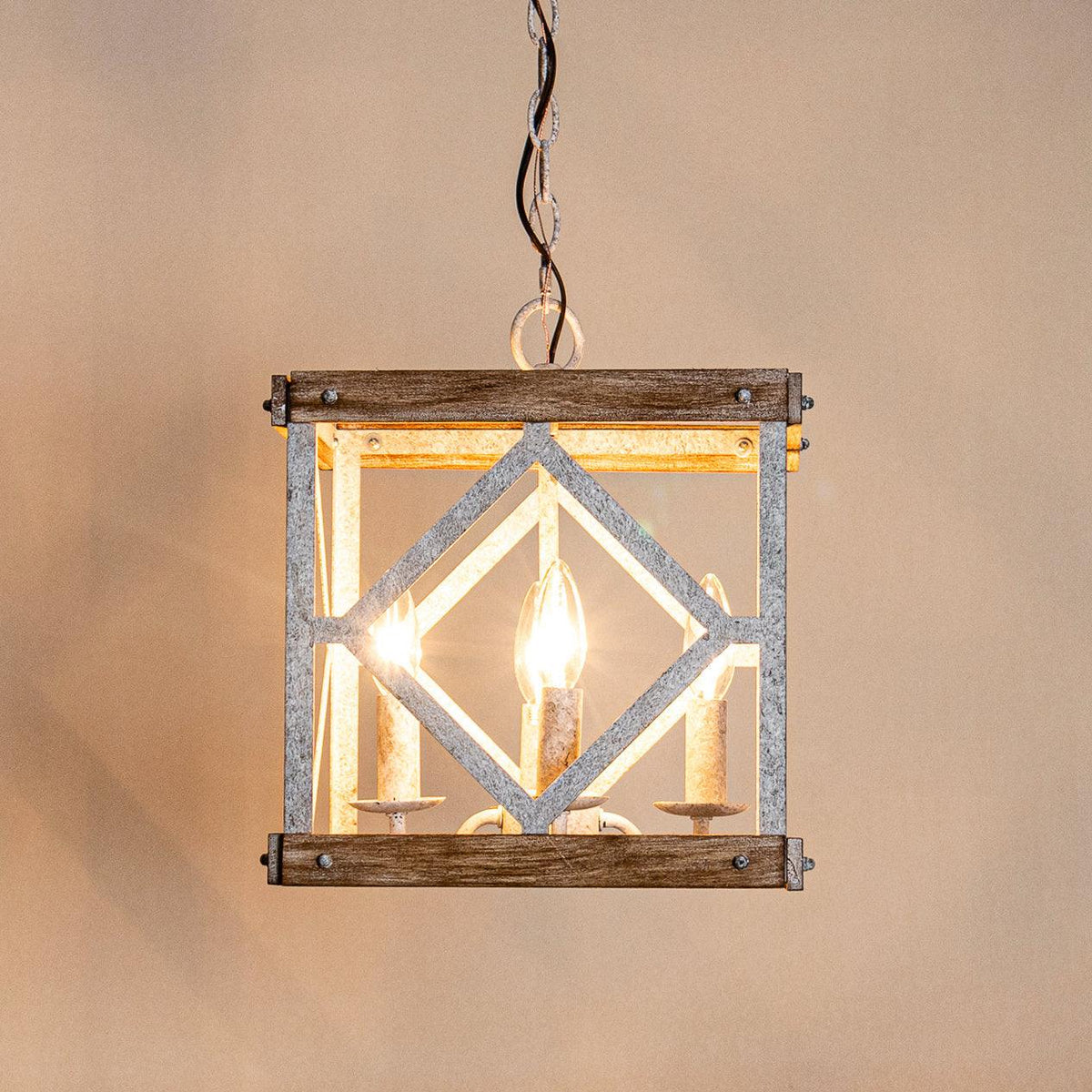 Pendant Light | 4-Head Wood & Metal | Antique White