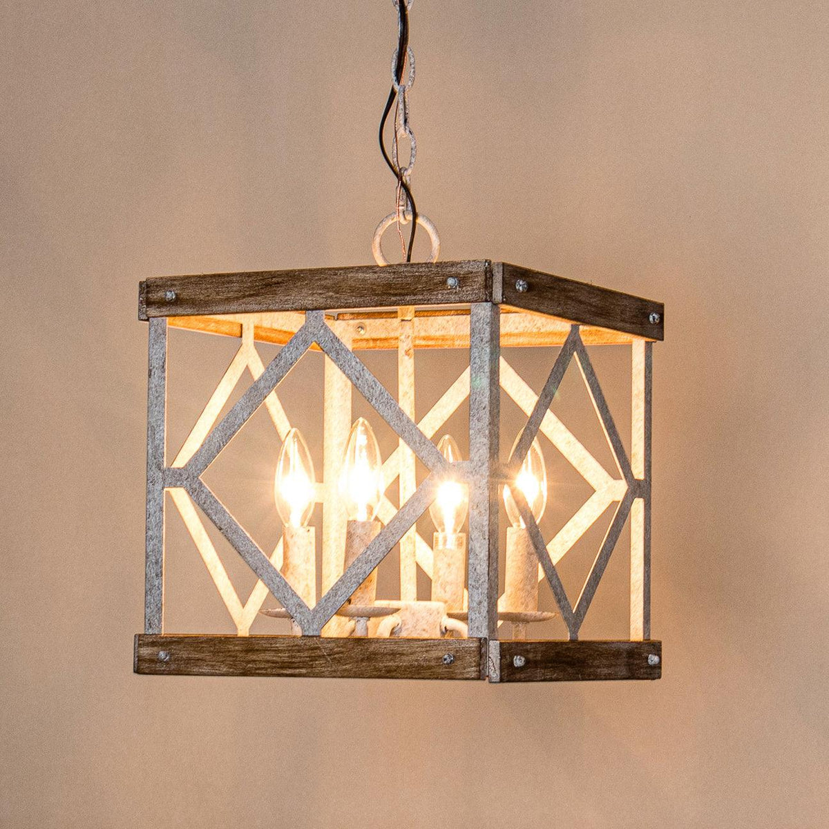 Pendant Light | 4-Head Wood & Metal | Antique White