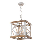 Pendant Light | 4-Head Wood & Metal | Antique White