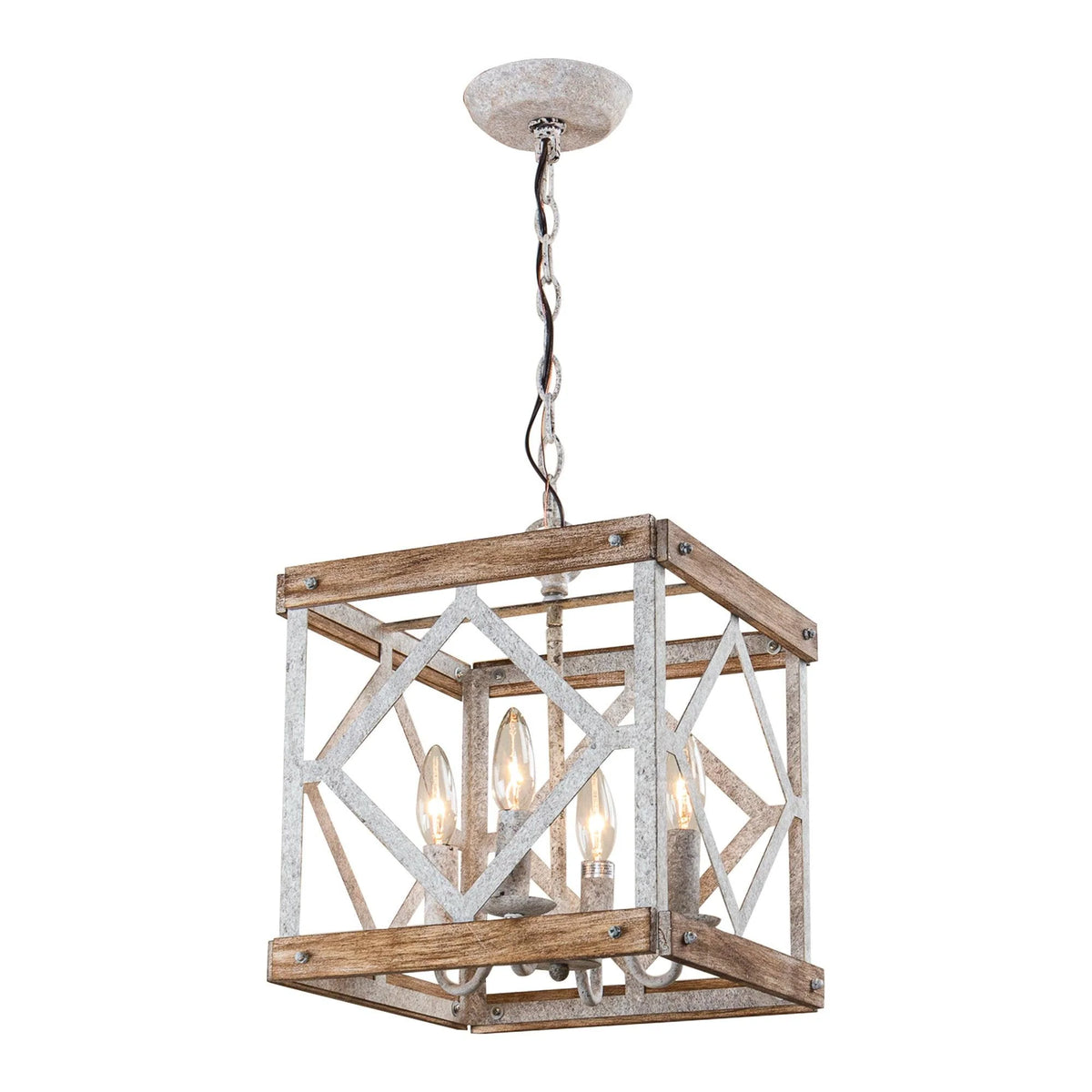 Pendant Light | 4-Head Wood & Metal | Antique White