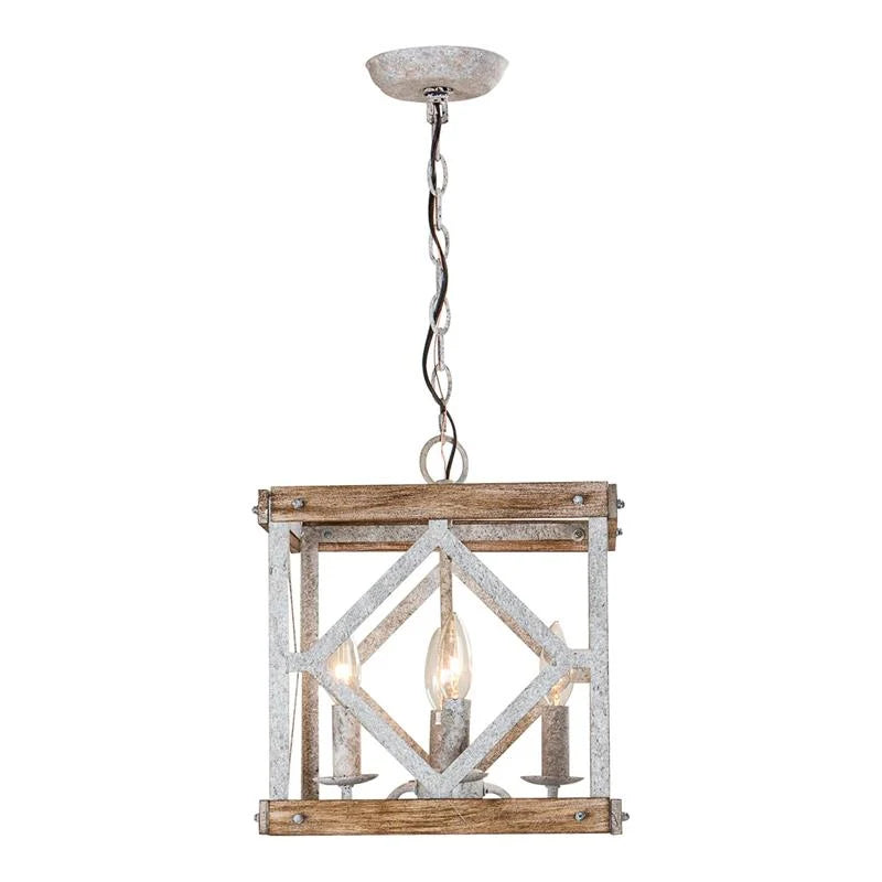 Pendant Light | 4-Head Wood & Metal | Antique White