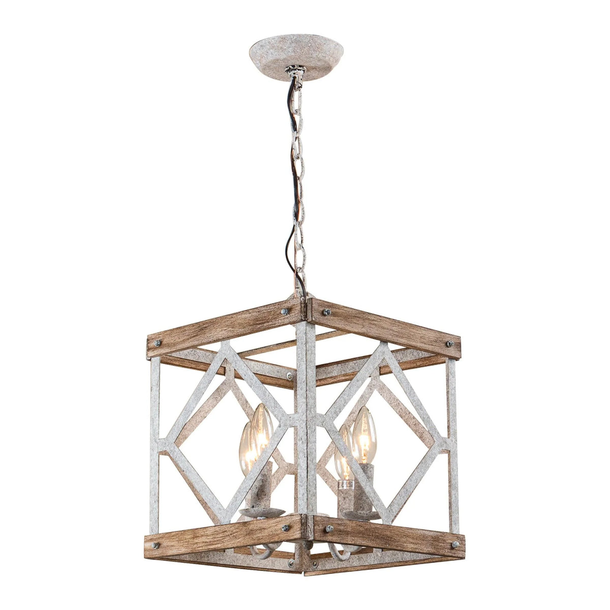 Pendant Light | 4-Head Wood & Metal | Antique White