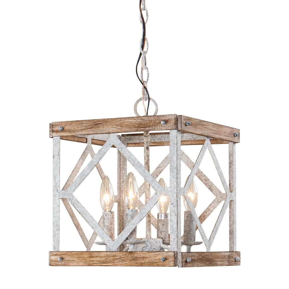 Pendant Light | 4-Head Wood & Metal | Antique White