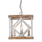 Pendant Light | 4-Head Wood & Metal | Antique White
